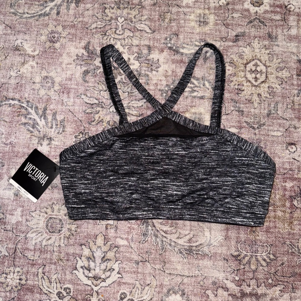 Victoria Sport Space Dye‎ High Neck Crossback Sports Bra Gray Black Small NWT